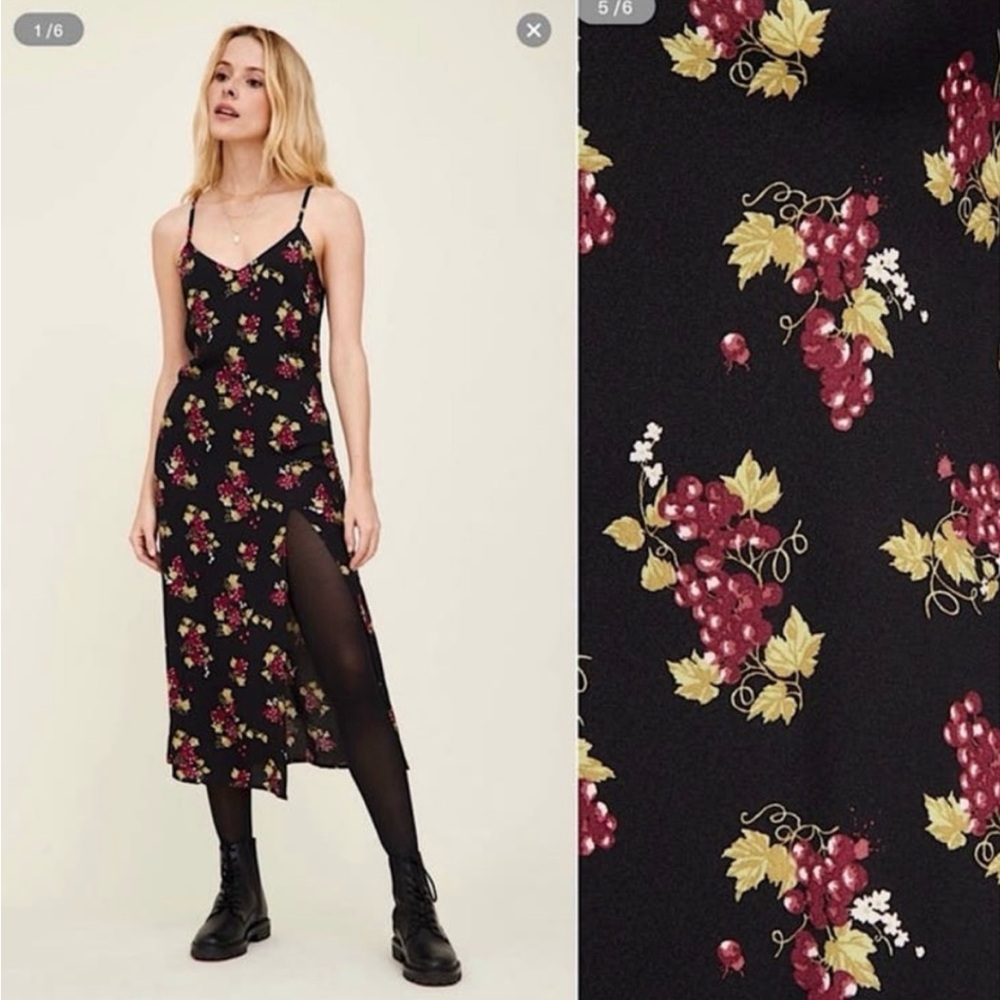 REFORMATION CRIMINI ANTHRO REVOLVE SIZE 8 GRENACHE BLACK GRAPES MIDI SLIP DRESS